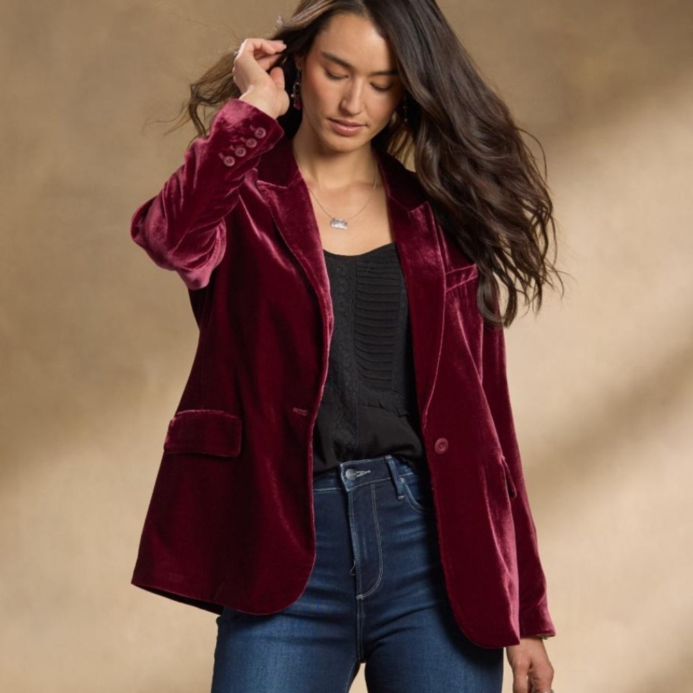 Sundance Living Ravell Velvet Blazer burgundy red